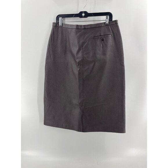 Vintage Clio Women's Brown Lined Leather Midi Pencil Skirt Y2K Size 12 - Picture 5 of 16